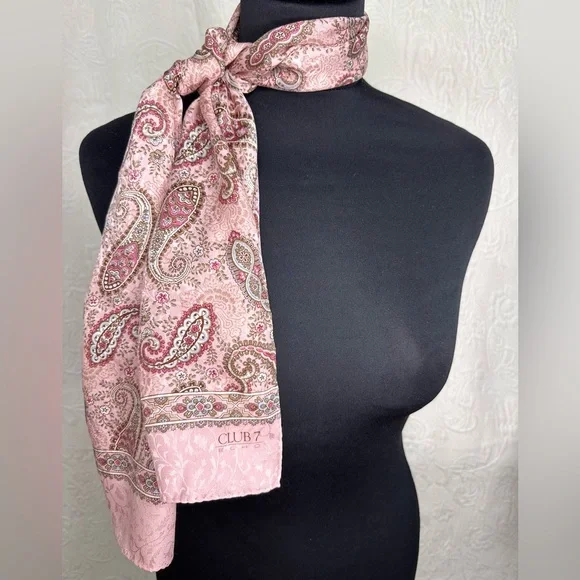Echo Club 7 Silk VTG Oblong Pink Paisley Scarf - Picture 2 of 8